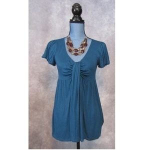 Juno Teal Blue/Green Knit Twist Front Top Size L